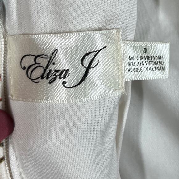 NWT Eliza J Floral Cream Pink Green Ruffled Asymmetric-Hem Sheath Dress 0 - Picture 12 of 16